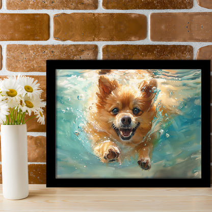 Pomeranian Dog Underwater Painting, Framed  Print, Painting Art, Framed Art Print Wall Decor, Framed Picture