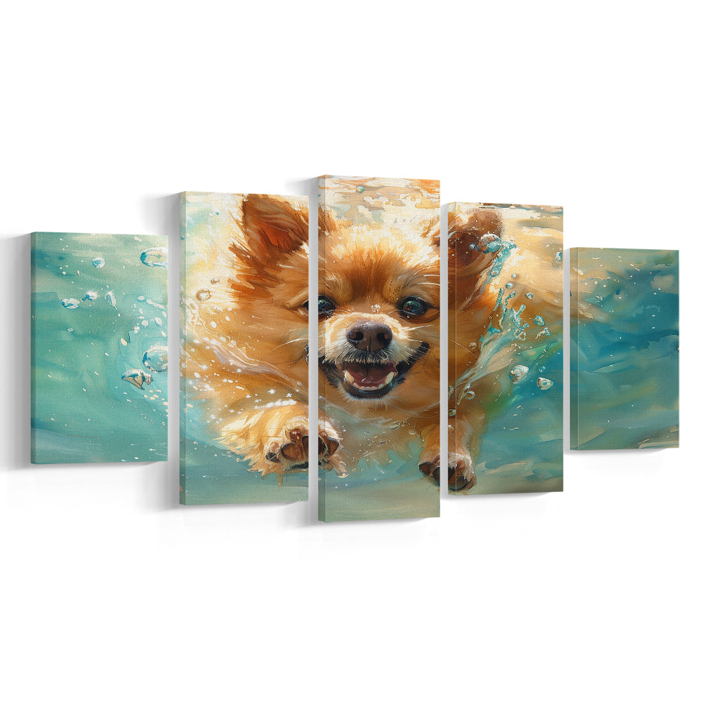 Pomeranian Dog Underwater Painting, Canvas Art Decor Print, Painting Art, Mixed Panels Canvas Print Wall Art