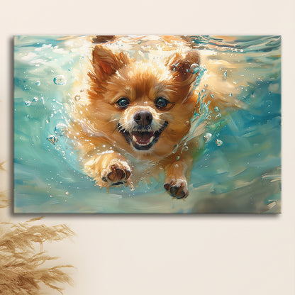 Pomeranian Dog Underwater Painting, Canvas Art Decor Print, Painting Art, Canvas Print Wall Art Home Decor