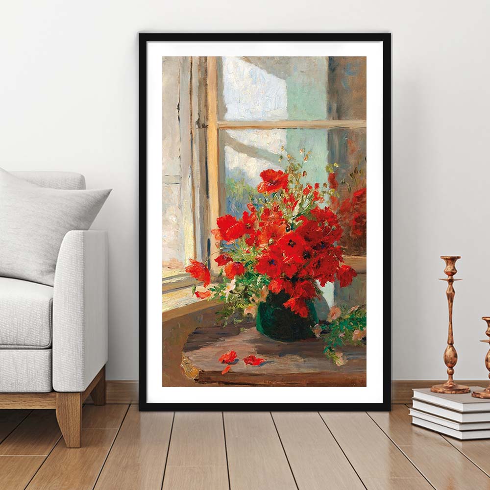 Poppies By A Window, Poppy Painting, Flower Art Print, Floral Still Life Print, Framed Art Print, White Border