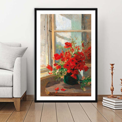 Poppies By A Window, Poppy Painting, Flower Art Print, Floral Still Life Print, Framed Art Print, White Border