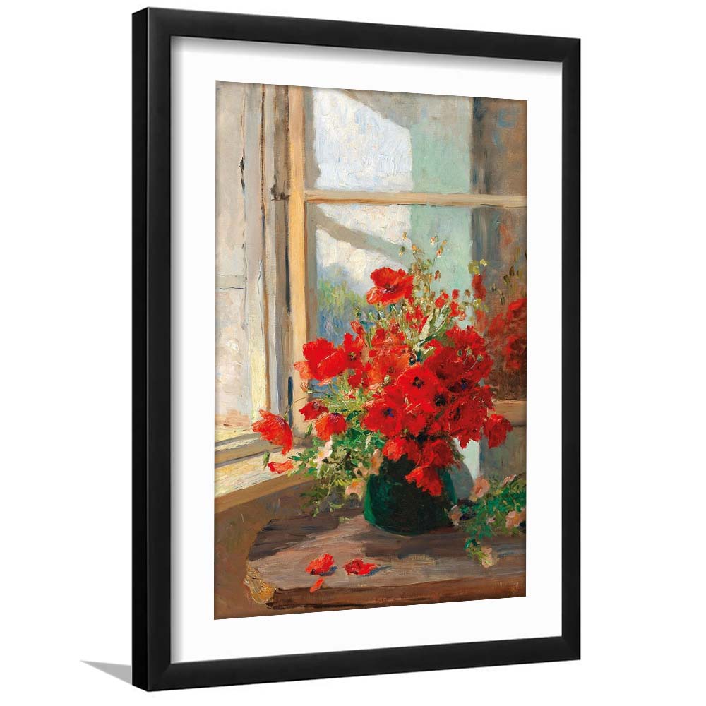 Poppies By A Window, Poppy Painting, Flower Art Print, Floral Still Life Print, Framed Art Print, White Border
