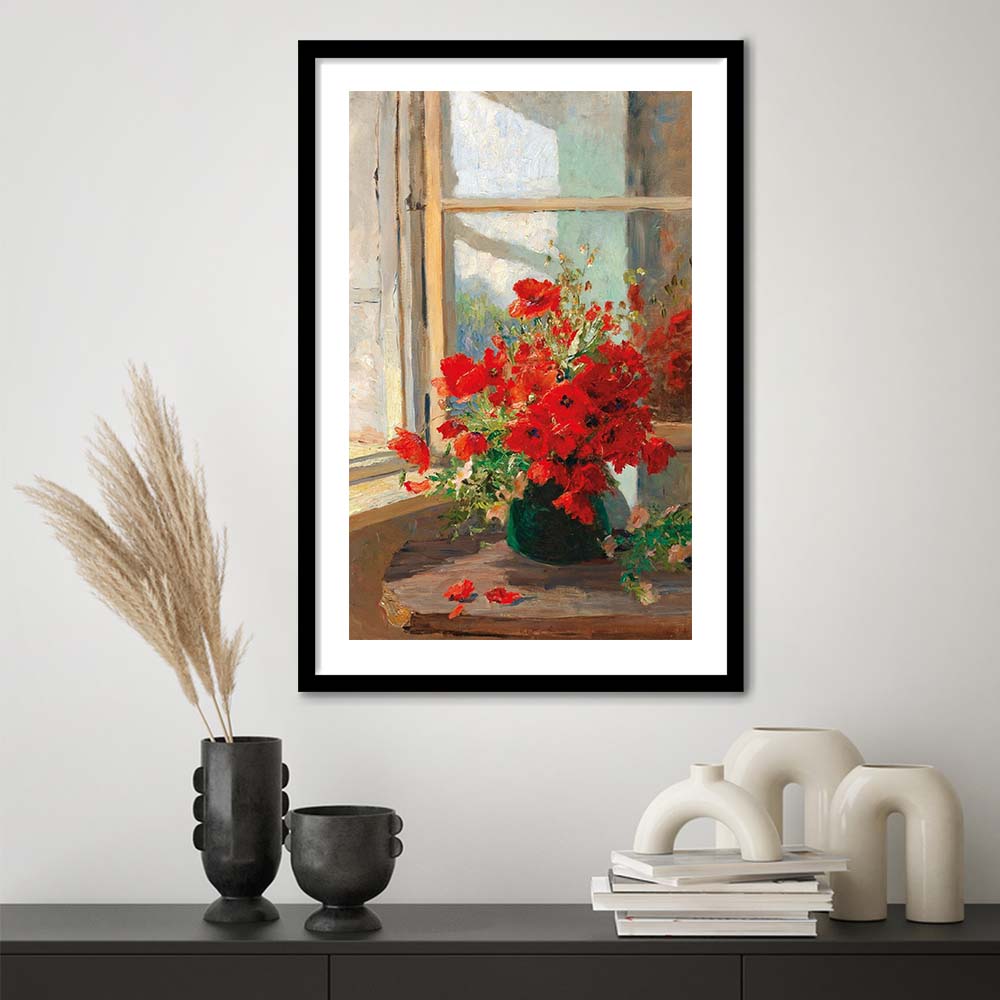 Poppies By A Window, Poppy Painting, Flower Art Print, Floral Still Life Print, Framed Art Print, White Border