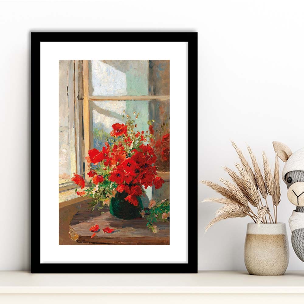 Poppies By A Window, Poppy Painting, Flower Art Print, Floral Still Life Print, Framed Art Print, White Border