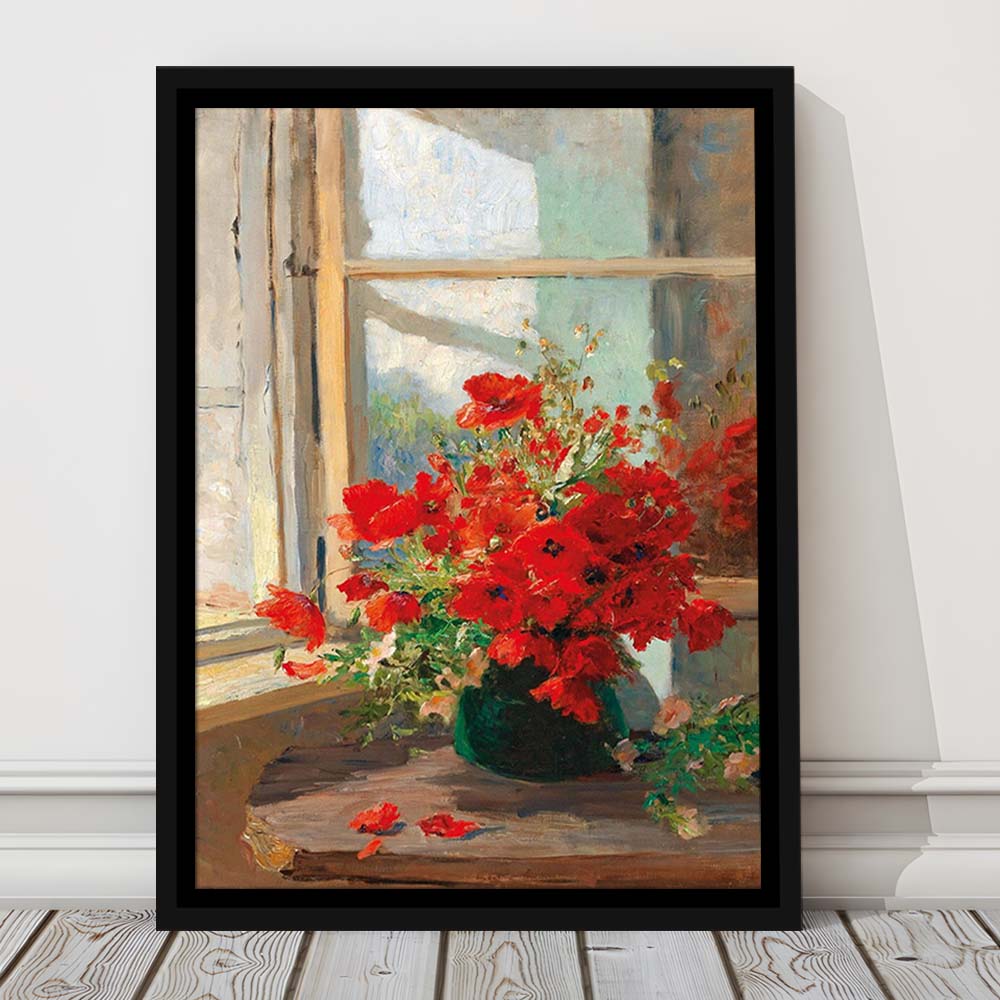 Poppies By A Window, Poppy Painting, Flower Art Print, Floral Still Life Print,Framed Canvas Print, Floating Frame