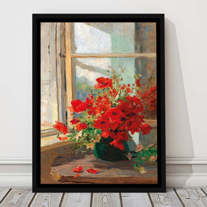 Poppies By A Window, Poppy Painting, Flower Art Print, Floral Still Life Print,Framed Canvas Print, Floating Frame