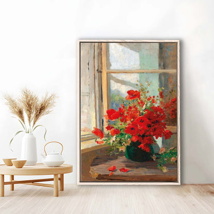 Poppies By A Window, Poppy Painting, Flower Art Print, Floral Still Life Print,Framed Canvas Print, Floating Frame