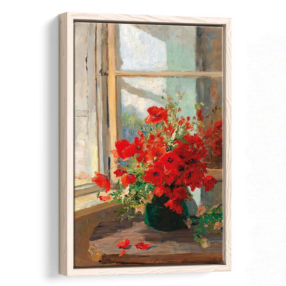Poppies By A Window, Poppy Painting, Flower Art Print, Floral Still Life Print,Framed Canvas Print, Floating Frame