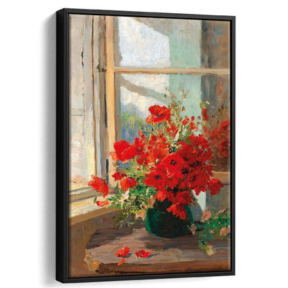 Poppies By A Window, Poppy Painting, Flower Art Print, Floral Still Life Print,Framed Canvas Print, Floating Frame