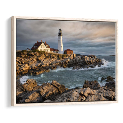 Portland Maine Lighthouse At Sunrise Large Stretched Canvas, Framed Cavas Print, Floating Frame