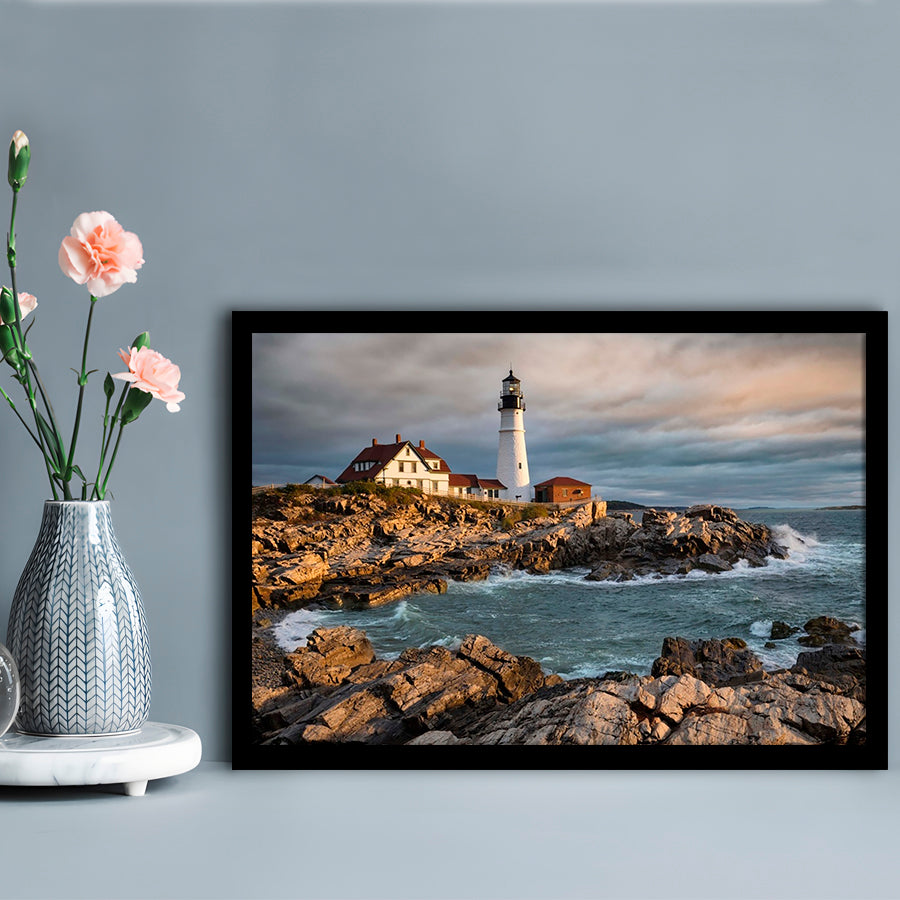 Portland Maine Lighthouse At Sunrise LargeArt Prints, Framed Art Print, Picture Framed