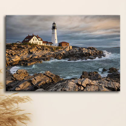 Portland Maine Lighthouse at sunrise Large Stretched Canvas, Cavas Print Wall Art Hom Decor