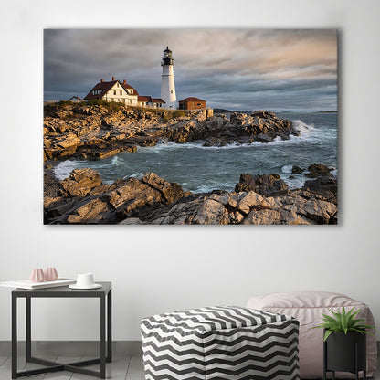 Portland Maine Lighthouse at sunrise Large Stretched Canvas, Cavas Print Wall Art Hom Decor