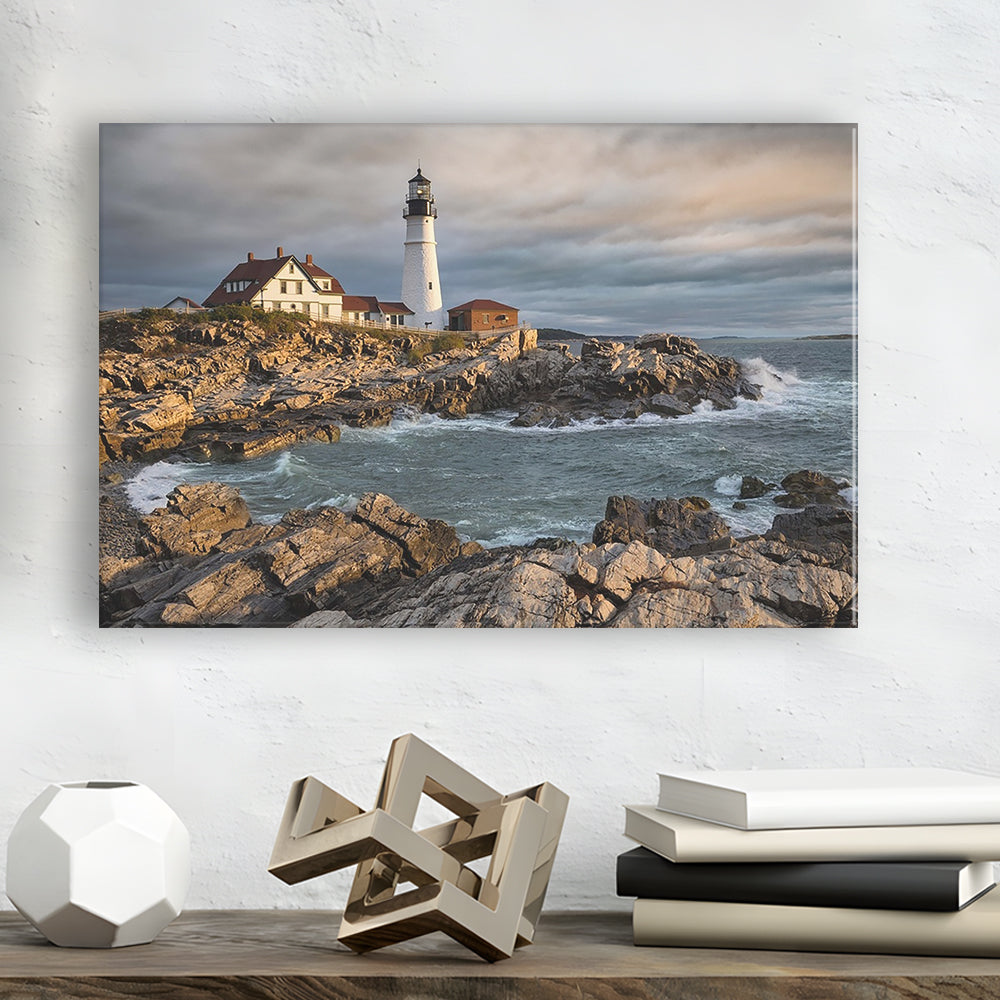 Portland Maine Lighthouse at sunrise Large Stretched Canvas, Cavas Print Wall Art Hom Decor
