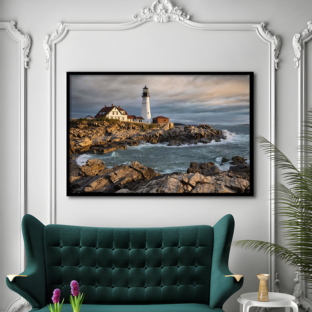 Portland Maine Lighthouse At Sunrise LargeArt Prints, Framed Art Print, Picture Framed