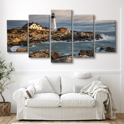 Portland Maine Lighthouse at sunrise Large Stretched Canvas, 5 Piece Large Cavas Print Wall Art