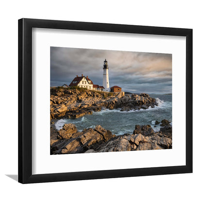 Portland Maine Lighthouse At Sunrise Large Stretched, Framed Art Print White Border
