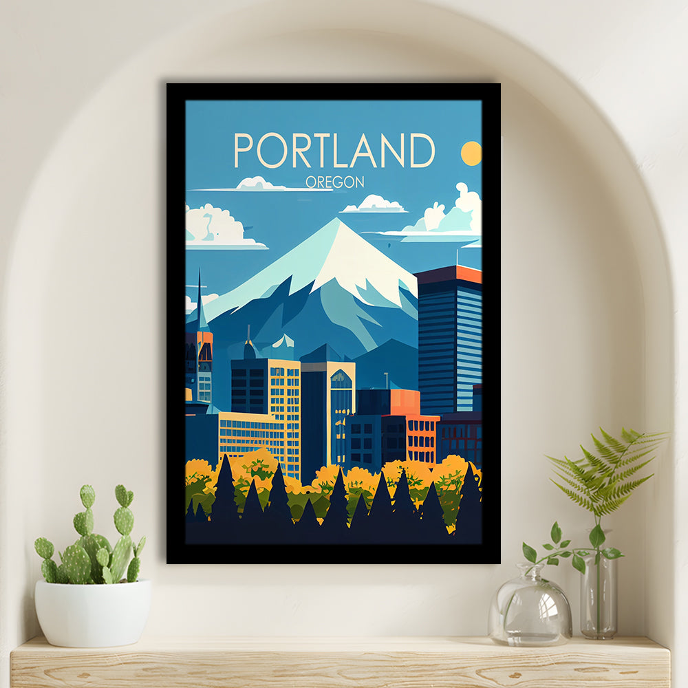 Portland Oregon Retro Art Print, Portland Beach City Wall Art, Framed Art Print, Picture Framed, Painting Art