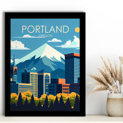 Portland Oregon Retro Art Print, Portland Beach City Wall Art, Framed Art Print, Picture Framed, Painting Art
