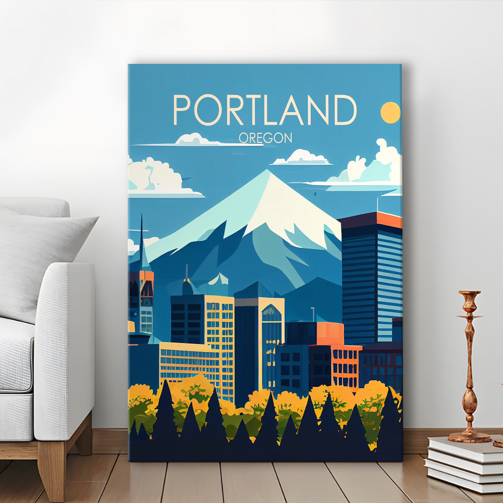 Portland Oregon Retro Art Print, Portland Beach City Wall Art, Canvas Print, Painting Canvas, Living Room Decor