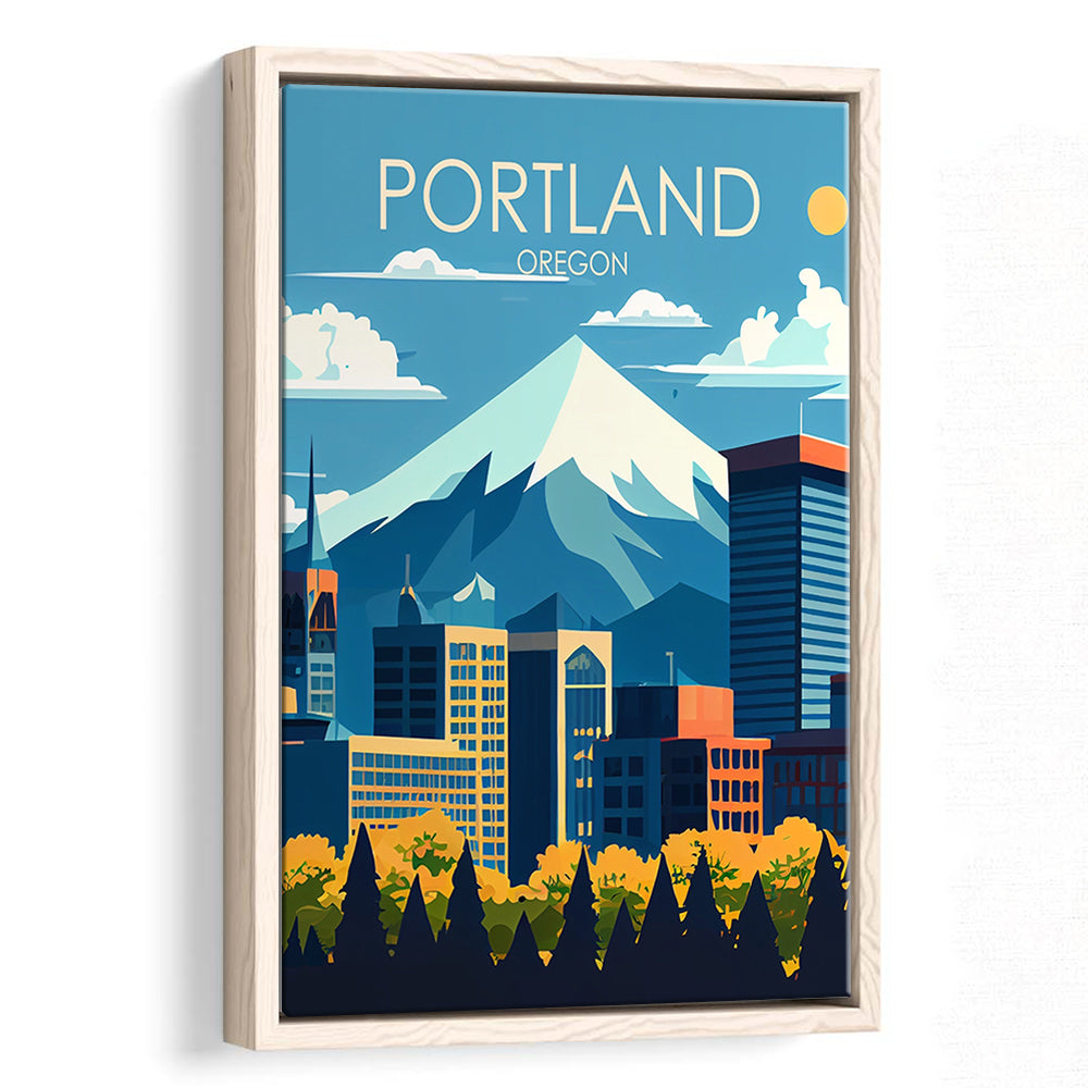 Portland Oregon Retro Art Print, Portland Beach City Wall Art, Floating Framed Canvas Print, Framed Picture, Painting Canvas