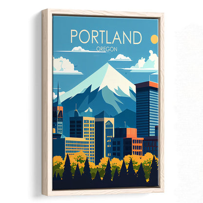 Portland Oregon Retro Art Print, Portland Beach City Wall Art, Floating Framed Canvas Print, Framed Picture, Painting Canvas