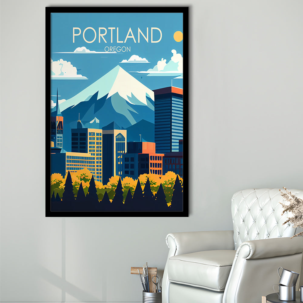 Portland Oregon Retro Art Print, Portland Beach City Wall Art, Framed Art Print, Picture Framed, Painting Art