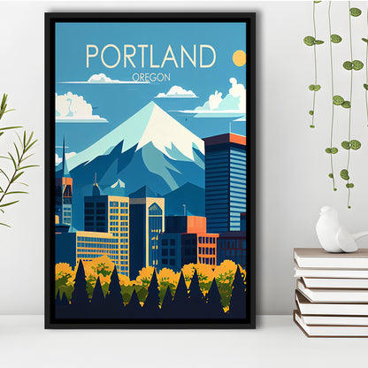 Portland Oregon Retro Art Print, Portland Beach City Wall Art, Floating Framed Canvas Print, Framed Picture, Painting Canvas