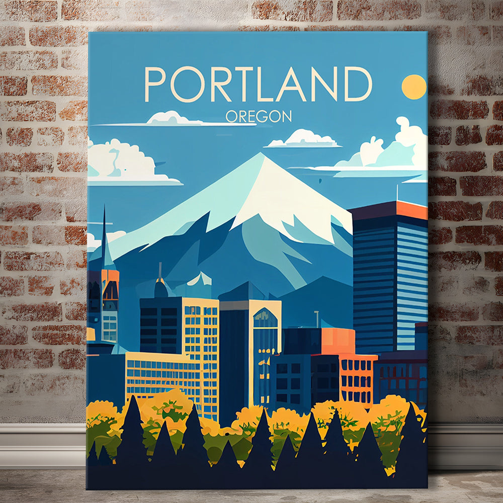 Portland Oregon Retro Art Print, Portland Beach City Wall Art, Canvas Print, Painting Canvas, Living Room Decor