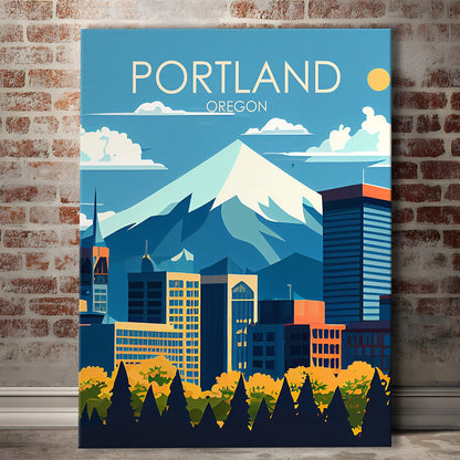Portland Oregon Retro Art Print, Portland Beach City Wall Art, Canvas Print, Painting Canvas, Living Room Decor