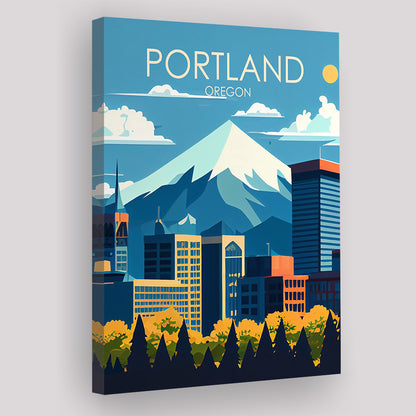 Portland Oregon Retro Art Print, Portland Beach City Wall Art, Canvas Print, Painting Canvas, Living Room Decor