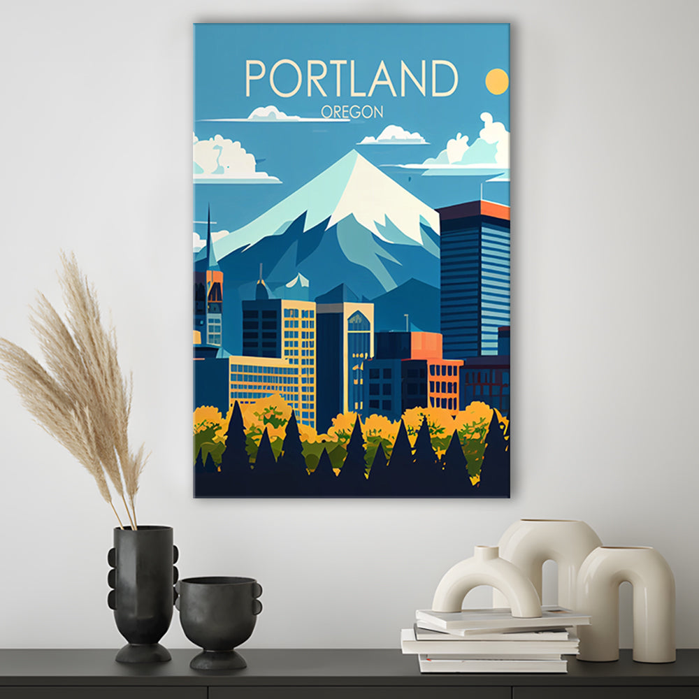 Portland Oregon Retro Art Print, Portland Beach City Wall Art, Canvas Print, Painting Canvas, Living Room Decor