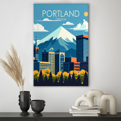 Portland Oregon Retro Art Print, Portland Beach City Wall Art, Canvas Print, Painting Canvas, Living Room Decor
