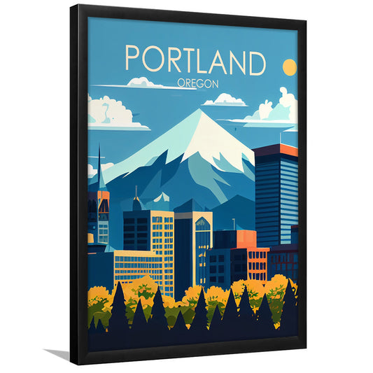 Portland Oregon Retro Art Print, Portland Beach City Wall Art, Framed Art Print, Picture Framed, Painting Art