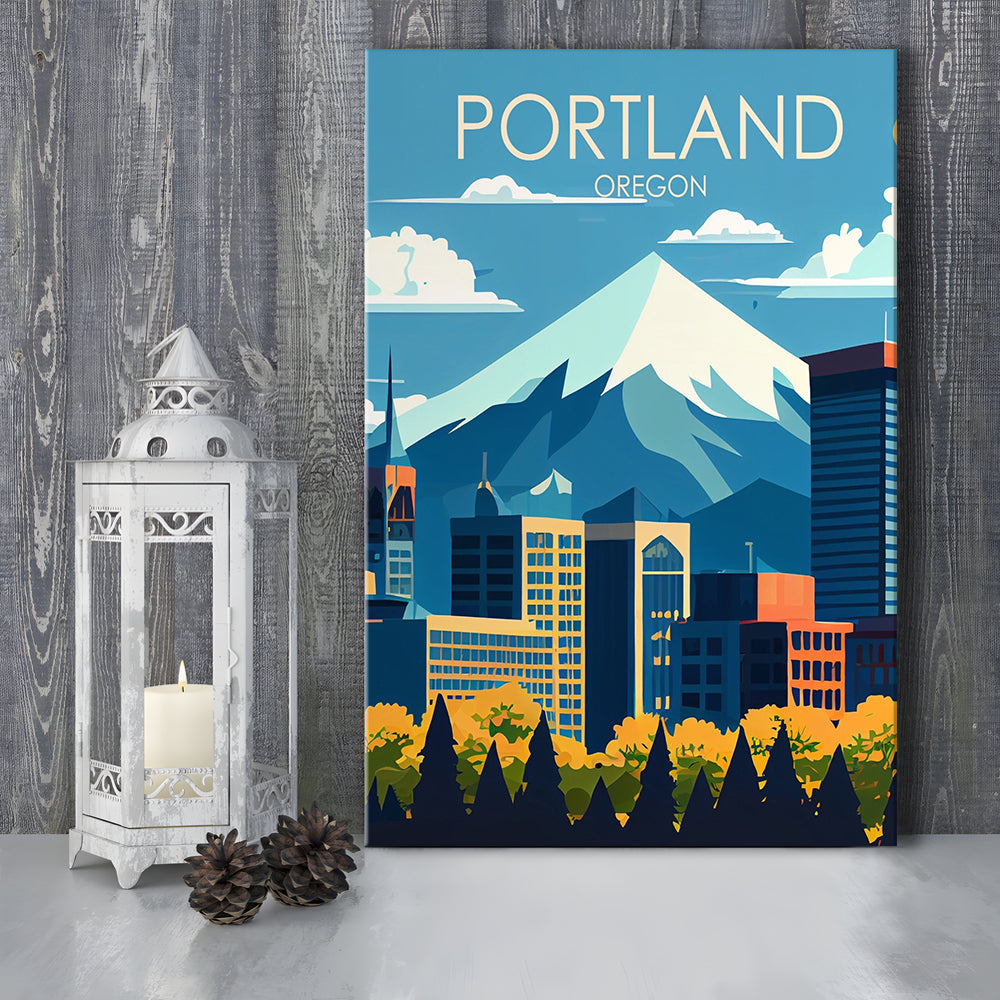 Portland Oregon Retro Art Print, Portland Beach City Wall Art, Canvas Print, Painting Canvas, Living Room Decor