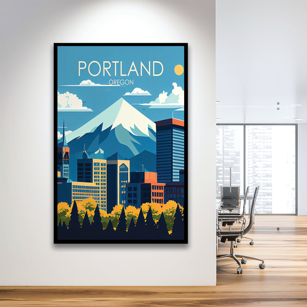 Portland Oregon Retro Art Print, Portland Beach City Wall Art, Framed Art Print, Picture Framed, Painting Art