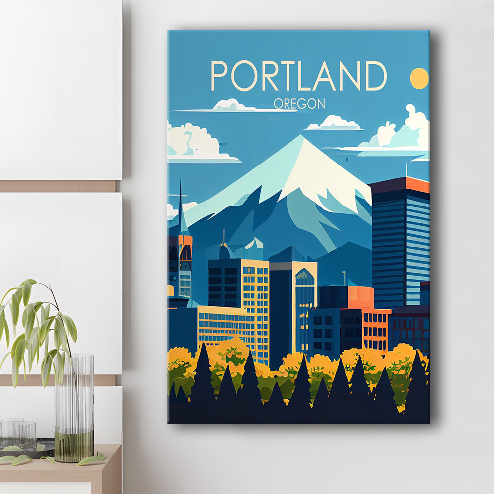 Portland Oregon Retro Art Print, Portland Beach City Wall Art, Canvas Print, Painting Canvas, Living Room Decor