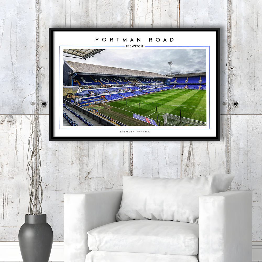 Portman Road, Ipswich Town Football Stadium Wall Art Print, Championship Decor, Framed Canvas Print Wall Art