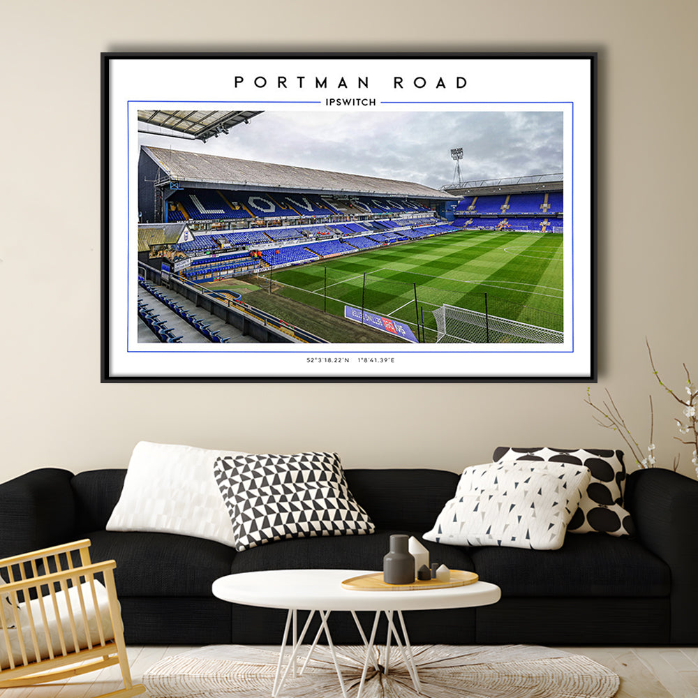 Portman Road, Ipswich Town Football Stadium Wall Art Print, Championship Decor, Framed Canvas Print Wall Art