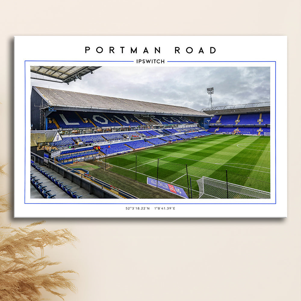 Portman Road, Ipswich Town Football Stadium Wall Art Print, Championship Decor, Canvas Print Wall Art, Man Cave Gift