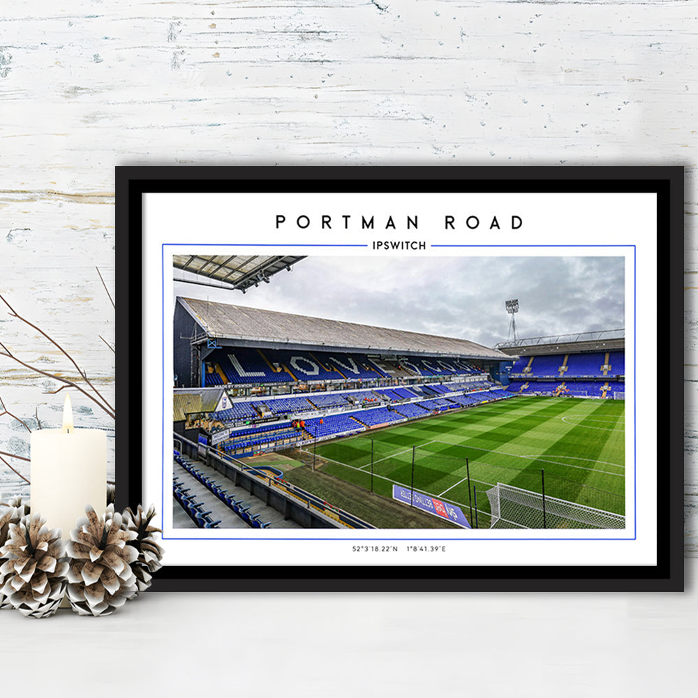 Portman Road, Ipswich Town Football Stadium Wall Art Print, Championship Decor, Framed Canvas Print Wall Art