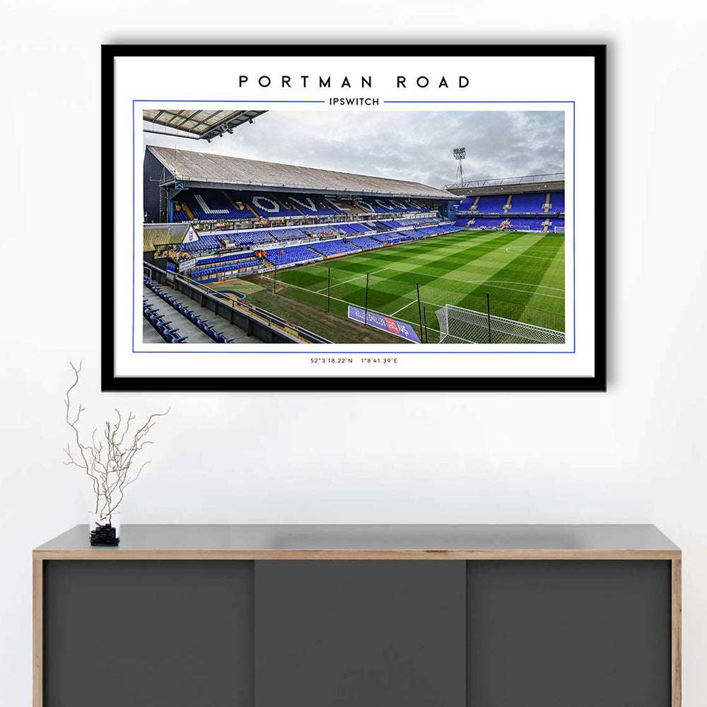 Portman Road, Ipswich Town Football Stadium Wall Art Print, Championship Decor, Framed Art Print Wall Decor