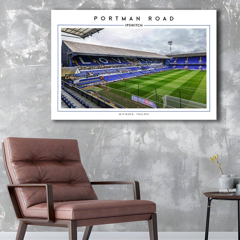 Portman Road, Ipswich Town Football Stadium Wall Art Print, Championship Decor, Canvas Print Wall Art, Man Cave Gift