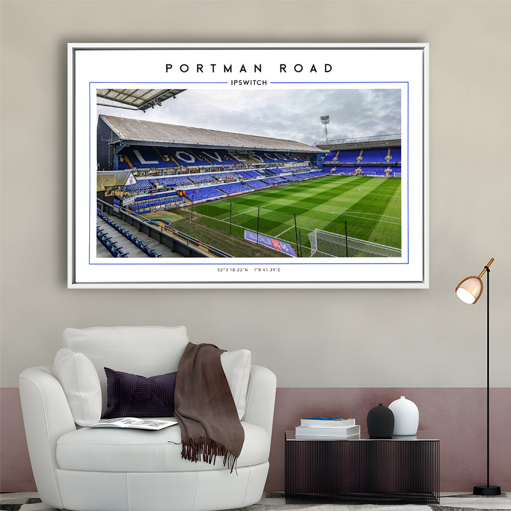 Portman Road, Ipswich Town Football Stadium Wall Art Print, Championship Decor, Framed Canvas Print Wall Art
