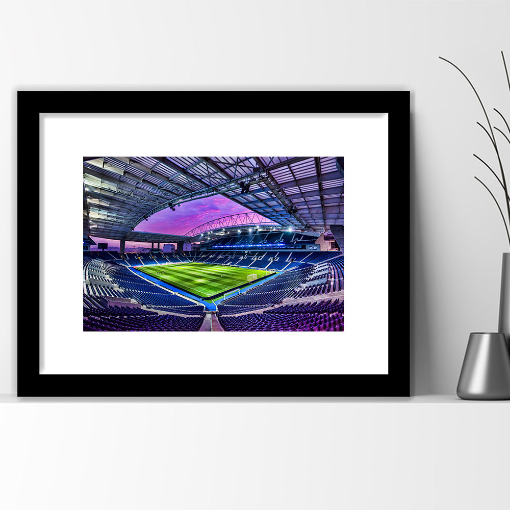 Porto Dragon Stadium, Stadium Canvas, Sport Art, Gift for him, White Border Framed Art Print Wall Decor