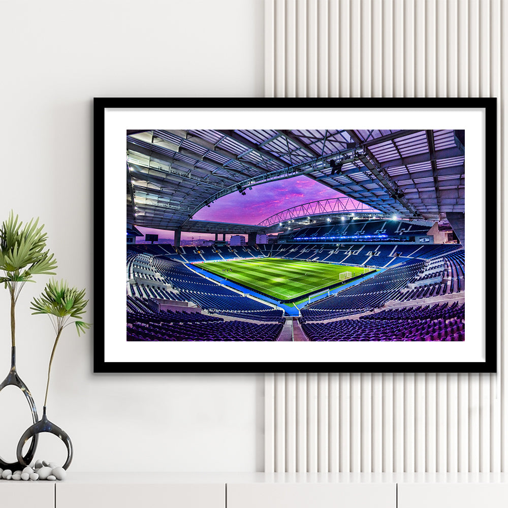 Porto Dragon Stadium, Stadium Canvas, Sport Art, Gift for him, White Border Framed Art Print Wall Decor