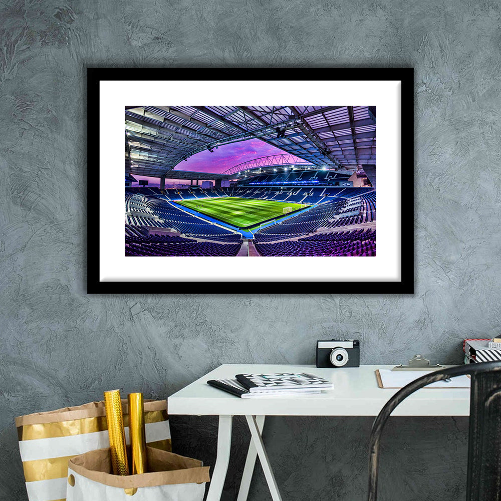 Porto Dragon Stadium, Stadium Canvas, Sport Art, Gift for him, White Border Framed Art Print Wall Decor