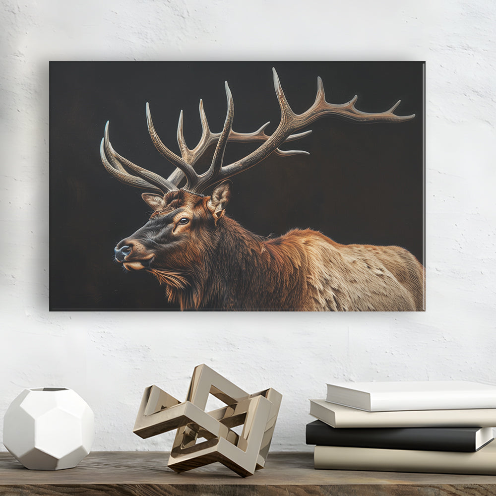 Portrait Elk With Antlers Black Background, Hunting Art Decor, Canvas Print Wall Art Home Decor