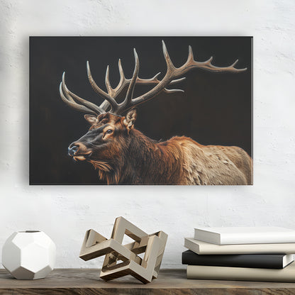 Portrait Elk With Antlers Black Background, Hunting Art Decor, Canvas Print Wall Art Home Decor