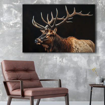Portrait Elk With Antlers Black Background, Hunting Art Decor, Canvas Print Wall Art Home Decor